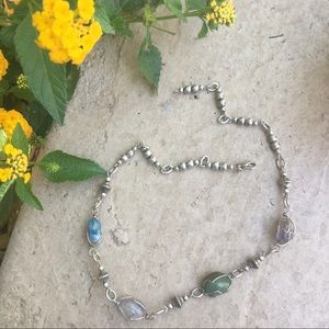 Silver multicolor beach color stone necklace